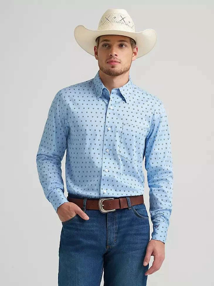 Wrangler Cody Johnson Blue Horseshoes Men’s shirt- 112378977 Laherradurawwnc.com