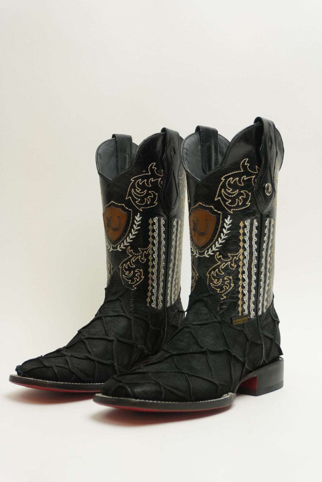 LA HERRADURA MENS DANIEL PIRARUCU DOBLILLADO GAM NEGRO RED BOTTOM SQUARE TOE BOOT Laherradurawwnc.com