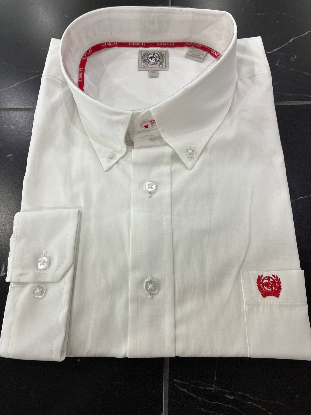 CINCH MEN'S WHITE WITH RED STITCHING BOTTOM DOWN MTW1105951