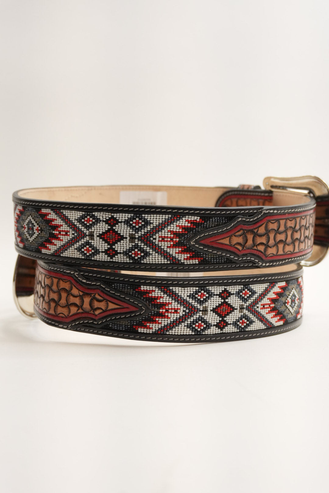 LA HERRADURA 2 INCH BELT BLACK AZTEC RED/GREY NEW DESIGN