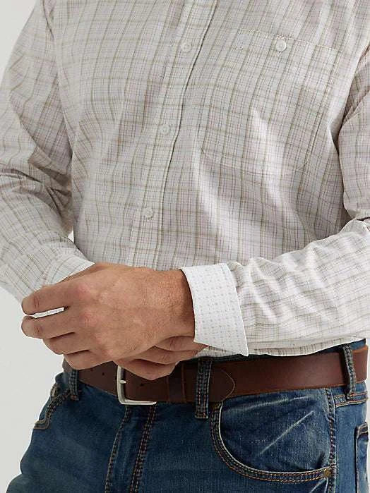 WRANGLER SHIRT RELAXED FIT WHITE/GREEN LONG SLEEVE 4868 Laherradurawwnc.com
