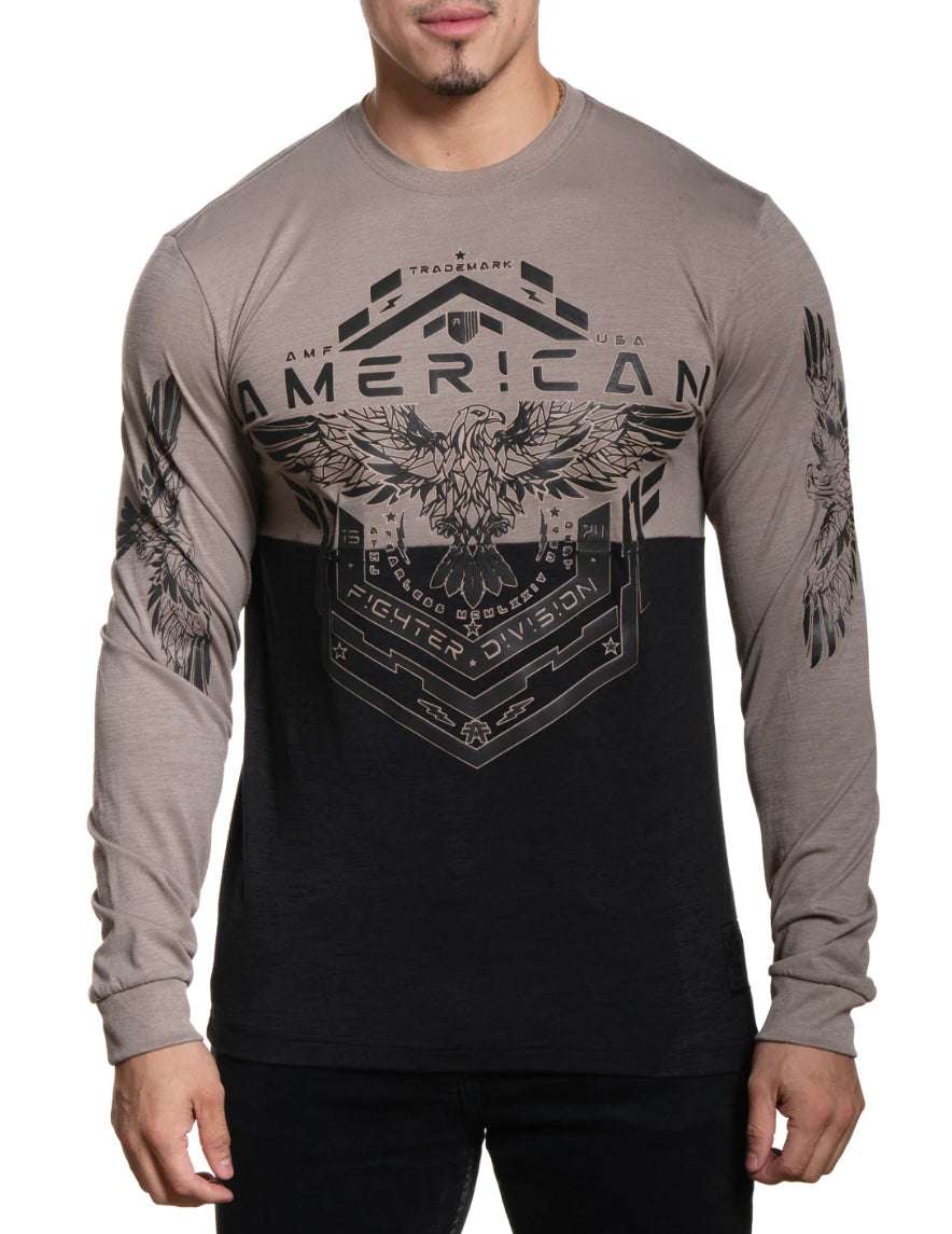 AMERICAN FIGHTER MEN T~SHIRT LONG SLEEVE SHIRT KHAKI FM16061 Laherradurawwnc.com