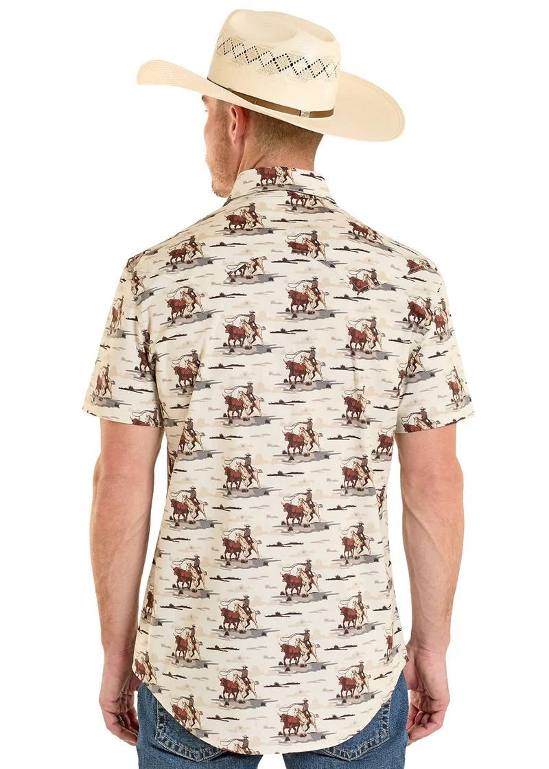 ROCK&ROLL MENS TAN NOVELTY PRINTED SHORT SLEEVE SHIRT- BMN3S08668