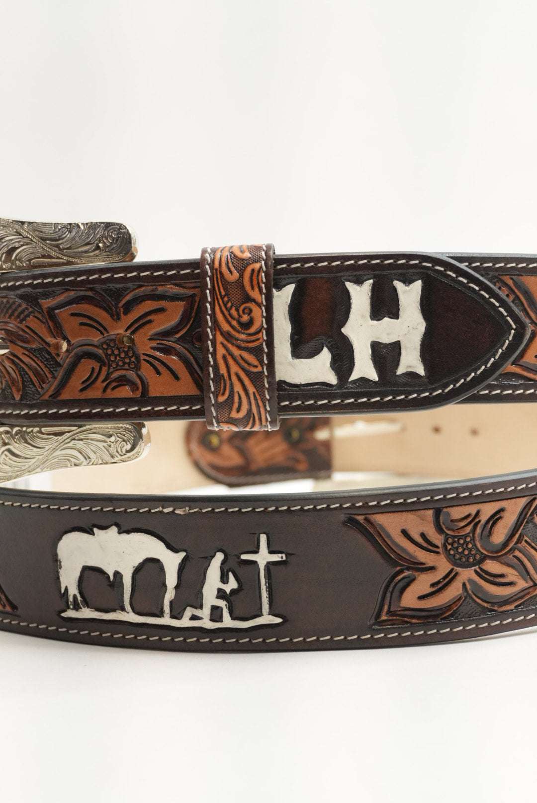 LA HERRADURA BELT 2 INCH BROWN WITH FLOWERS LH NEW DESIGN Laherradurawwnc.com