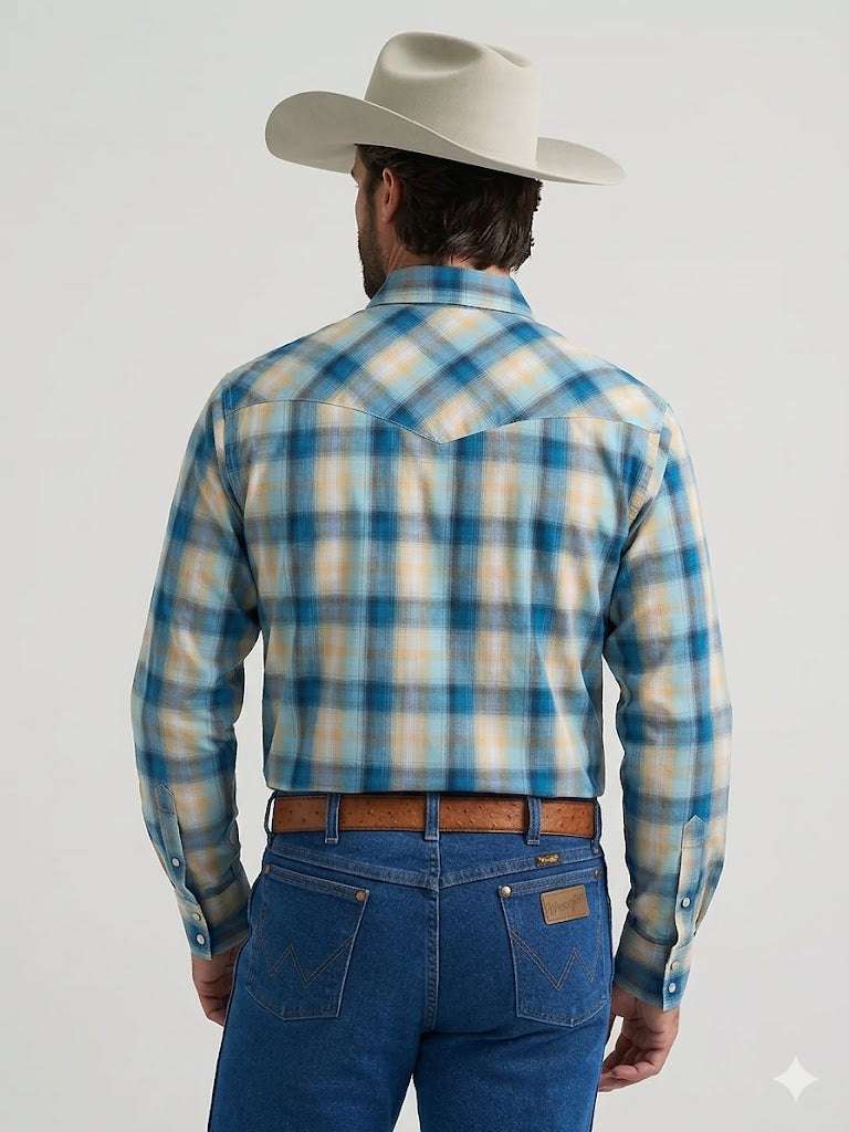MEN WRANGLER BLUE/ORANGE STRIPED BUTTON UP SHIRT- 112379236 Laherradurawwnc.com
