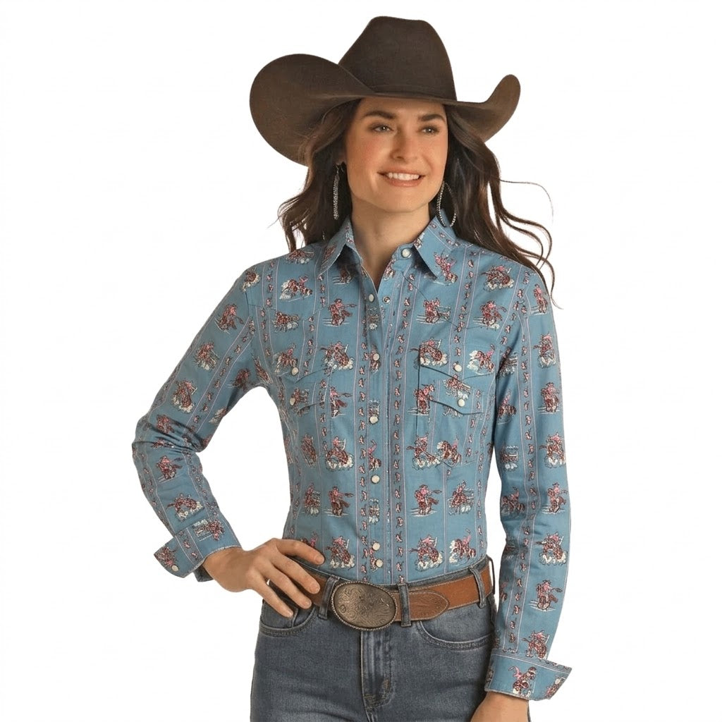 PANHANDLE WOMEN POWDER BLUE RL JRS LS SNAP SHIRT RLWSOSR070