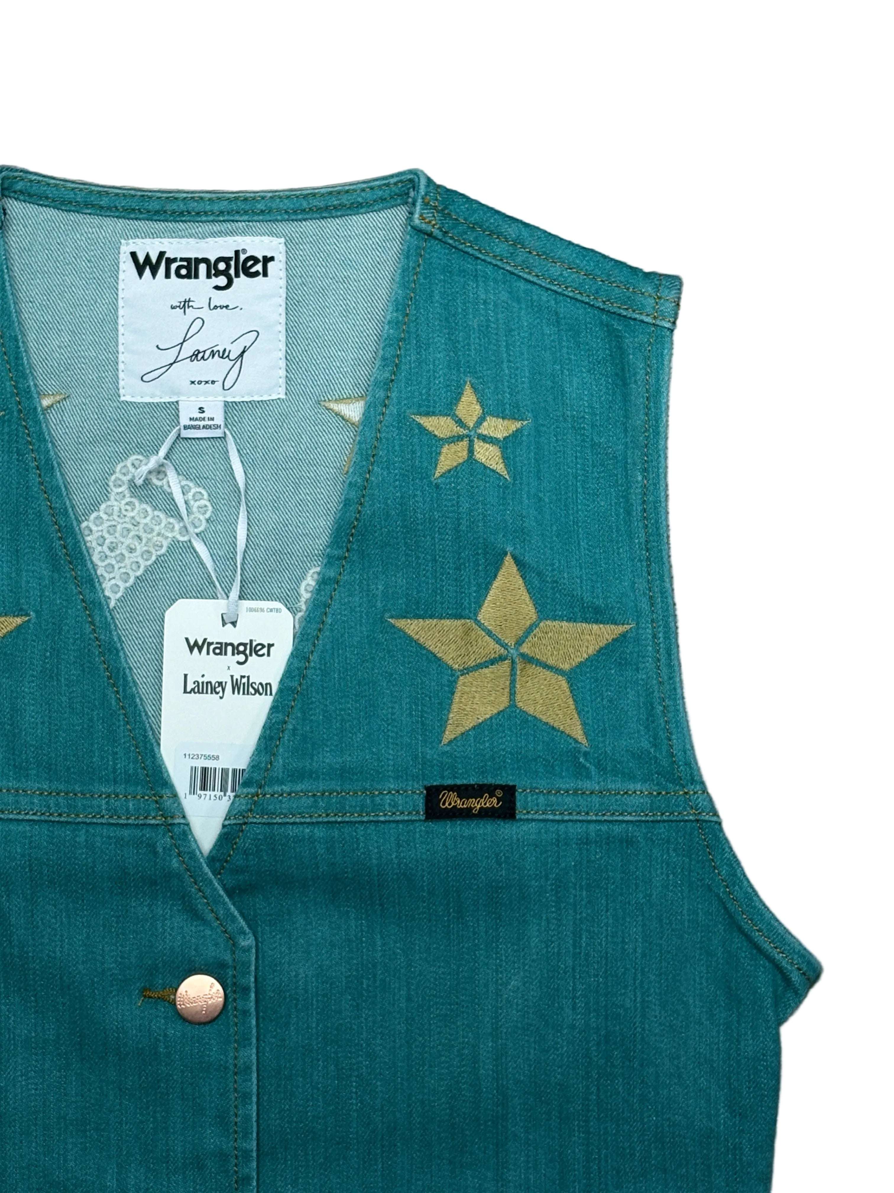 WRANGLER LAINEY WILSON DENIM TURQUOISE VEST- 112375558 Laherradurawwnc.com
