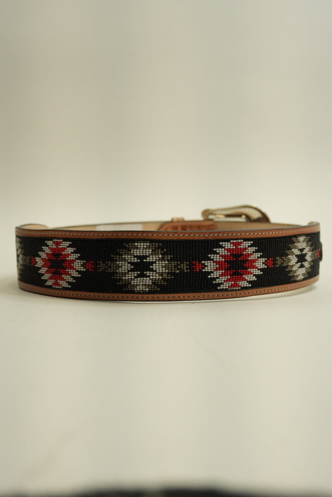 LA HERRADURA BELT AZTEC BROWN LIGHT RED WITH GREY PRINT WESTERN STYLE NEW DESIGN