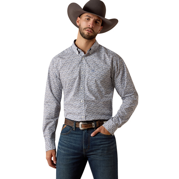 ARIAT MENS WF WEAVER FTD LS SHRT WHITE MULTI VINE PRINT 10073691
