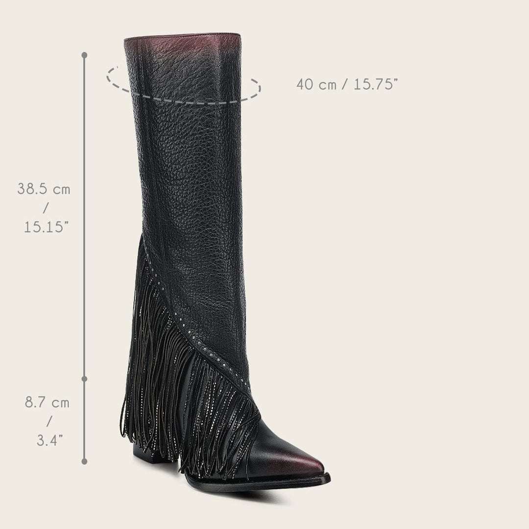 WOMEN’S CUADRA TALL BOOT RES CASTELLO NEGRO FRINGE POINTED TOE CC248 Laherradurawwnc.com