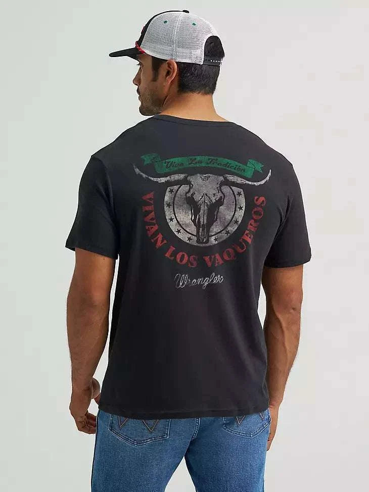 MEN'S WRANGLER VIVA LA TRADICIÓN BLACK GRAPHIC T-SHIRT 112375728 Laherradurawwnc.com