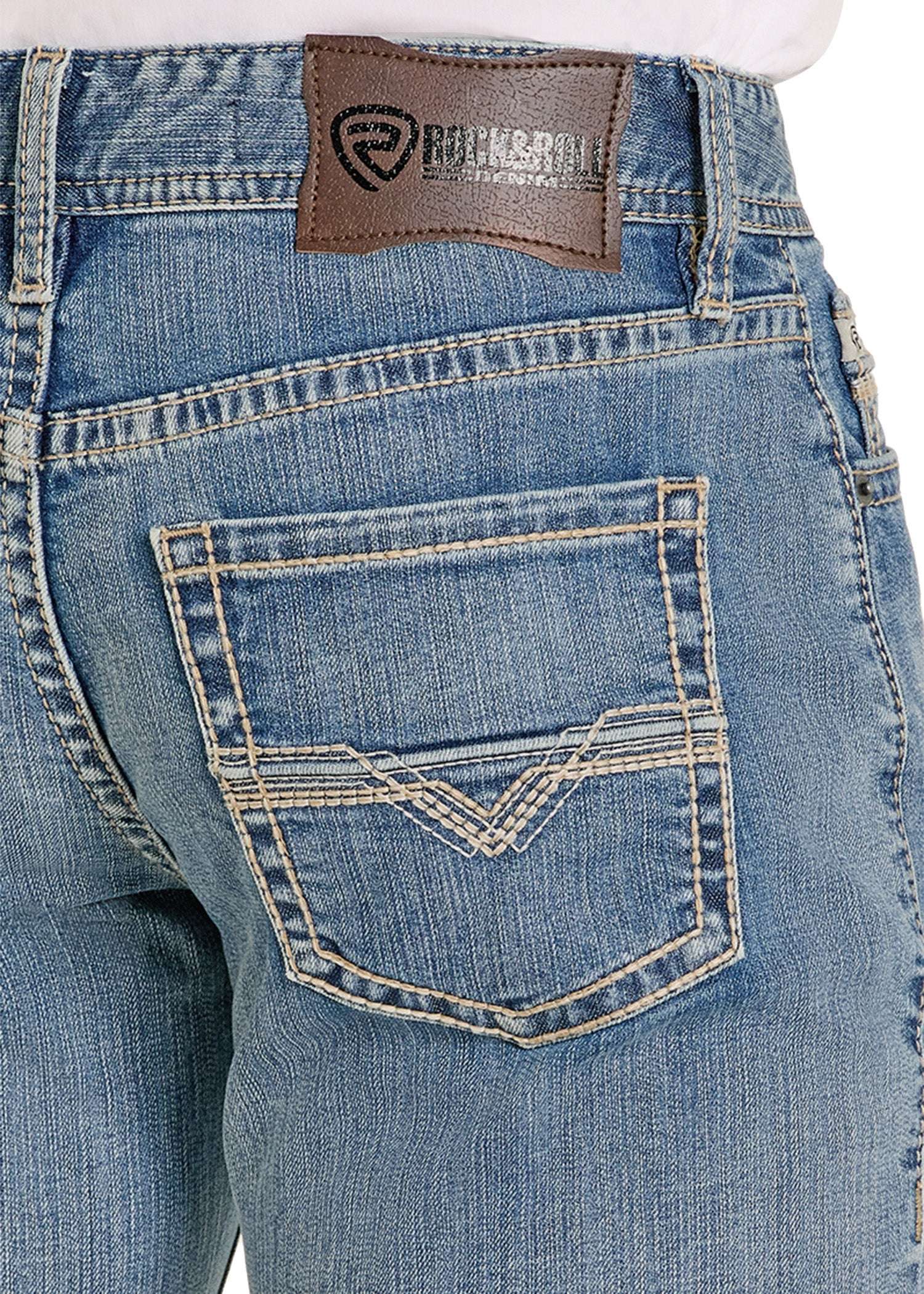 ROCK AND ROLL MEN LIGHT WASH JEAN RAISED DENIM DB STACKABLE BMTBD08005 Laherradurawwnc.com