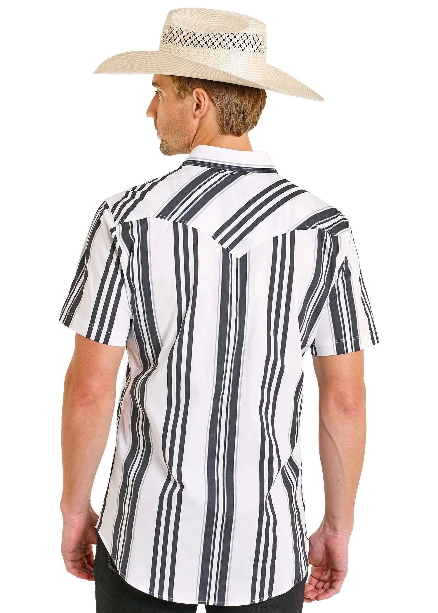 ROCK&ROLL SHORT SLEEVE BLACK VINTAGE STRIPE PRINTED SNAP BMN3S08303 Laherradurawwnc.com