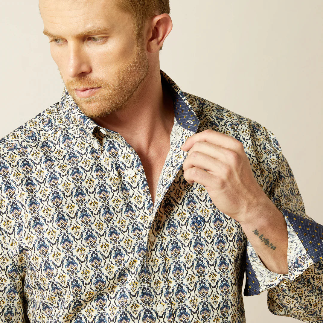 ARIAT MENS WRINKLE FREE DAMON LONG SLEEVE SHIRT CREAM 10062192