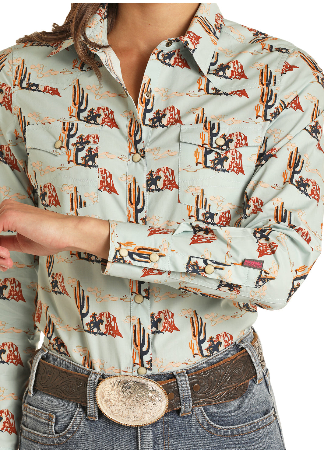 ROCK&ROLL WOMEN AQUAMARINE JUNIORS LS SNAP B4S3325