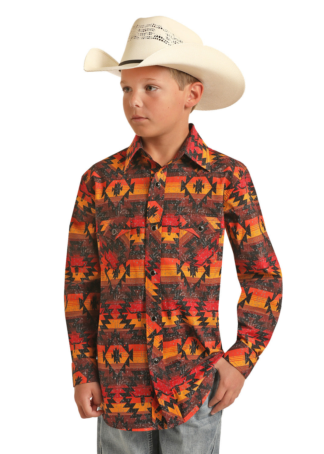 ROCK&ROLL BOYS B AZTEC LS SNAP BLACK B8S3338