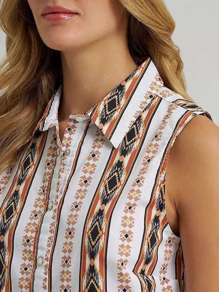 WRANGLER WOMEN SHIRT- SHORT SLEEVE WHITE/ORANGE 112379511 Laherradurawwnc.com