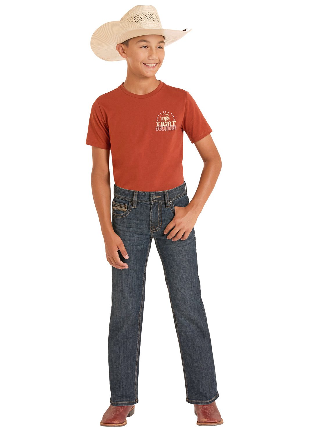 ROCK&ROLL JEANS KIDS DARK VINTAGE ROPE STITCH EMB BOOTCUT BB0BD09118