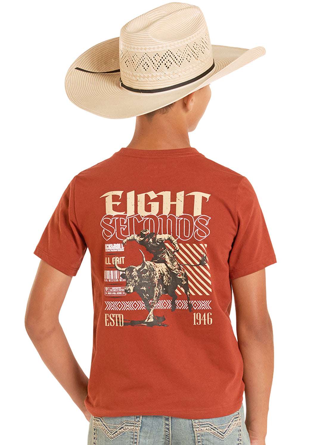 ROCK & ROLL BOYS T-SHIRT EIGHT SECONDS GRAPHIC RUST - BB21T08868 Laherradurawwnc.com