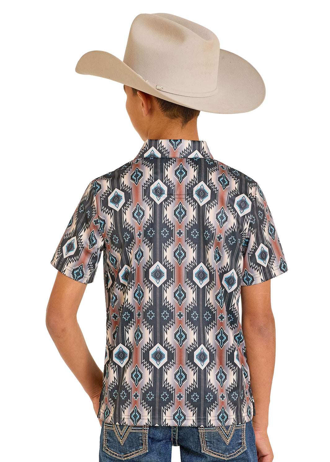 ROCK&ROLL SHIRT BOYS AZTEC PRINTED POLO BLACK BB51T07684 Laherradurawwnc.com