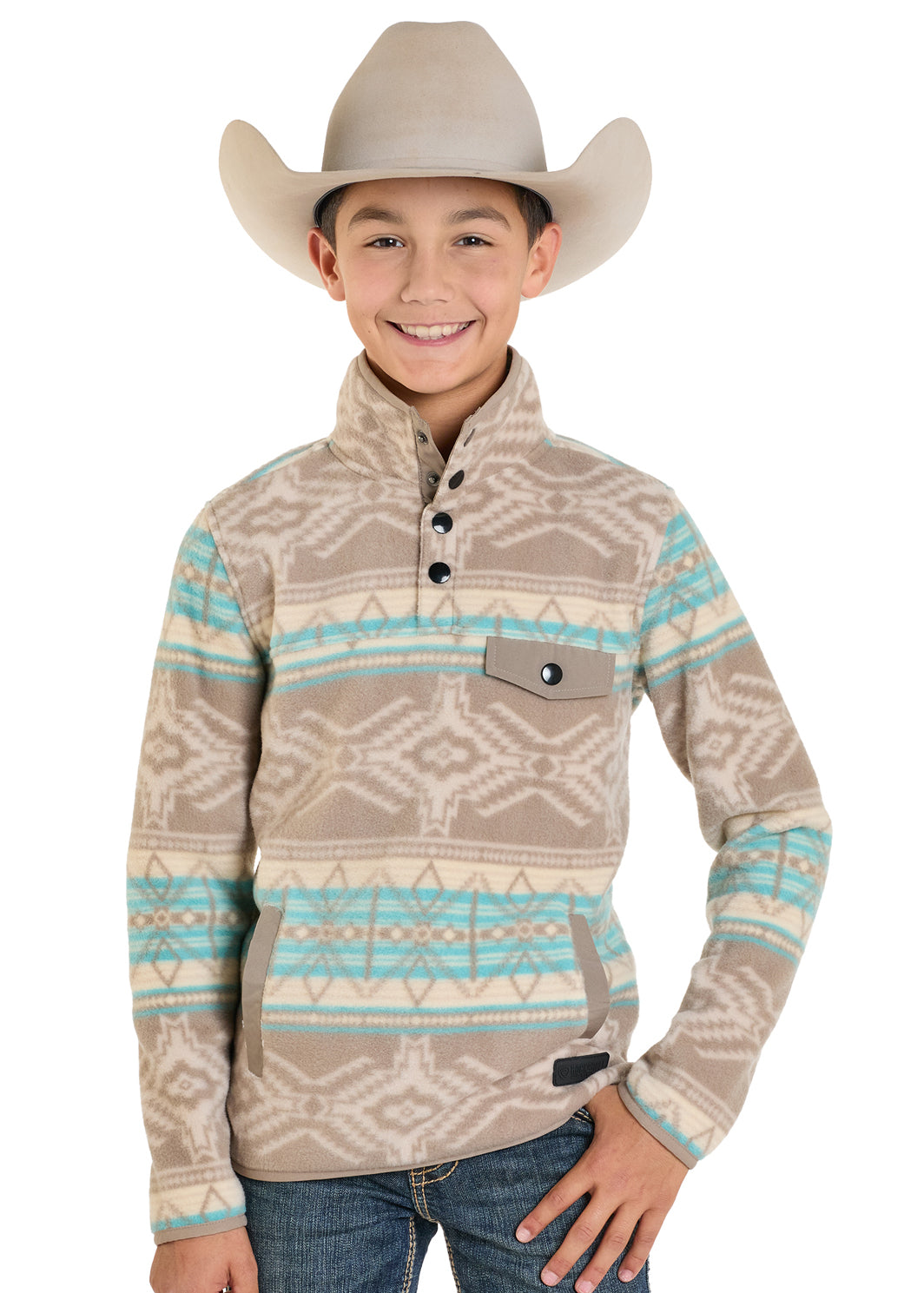 ROCK & ROLL BOYS AZTEC FLEECE PULLOVER TAUPE BB91T07720