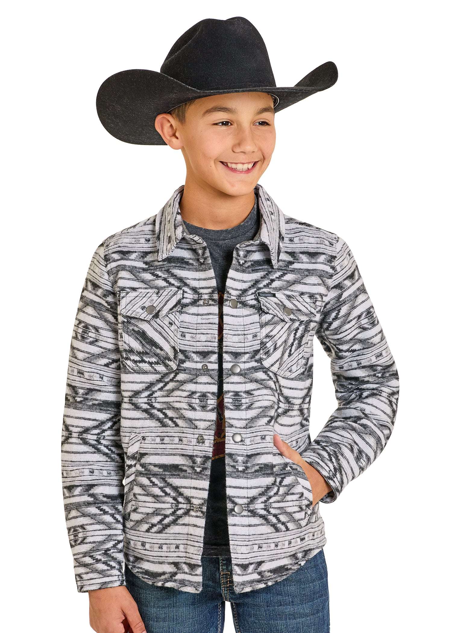 ROCK&ROLL DENNIM BOYS GREY RR JACQUARD JACKET BB92C06719 Laherradurawwnc.com