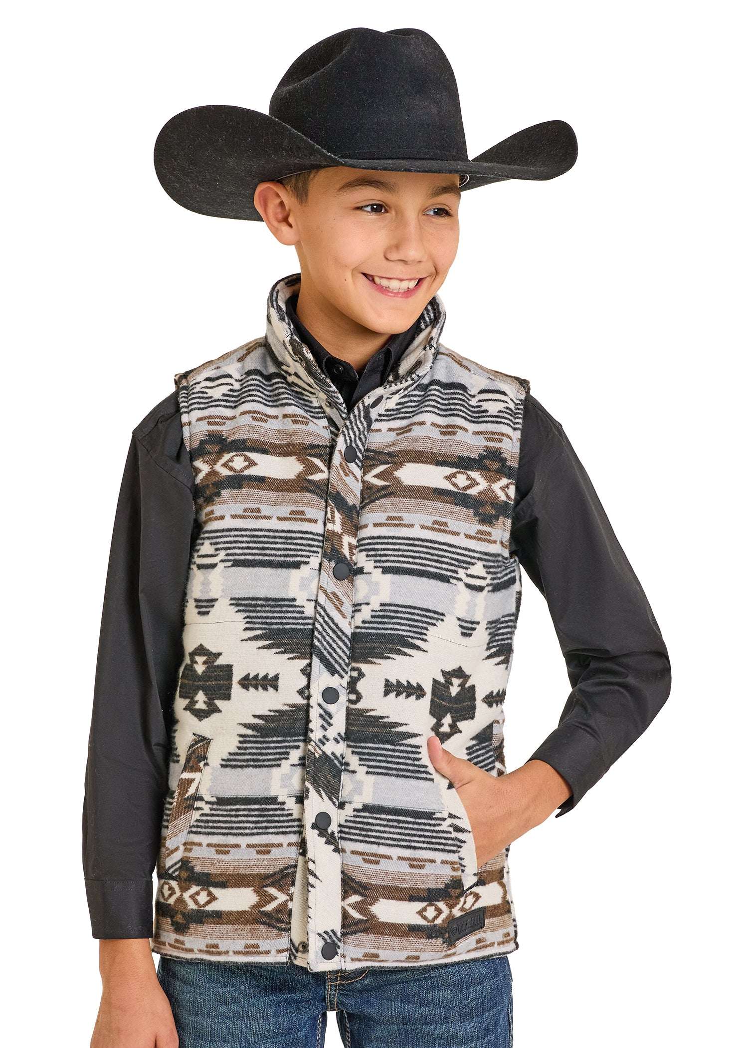 ROCK&ROLL DENNIM BOYS GREY VEST RR AZTEC VEST BB98C06716 Laherradurawwnc.com
