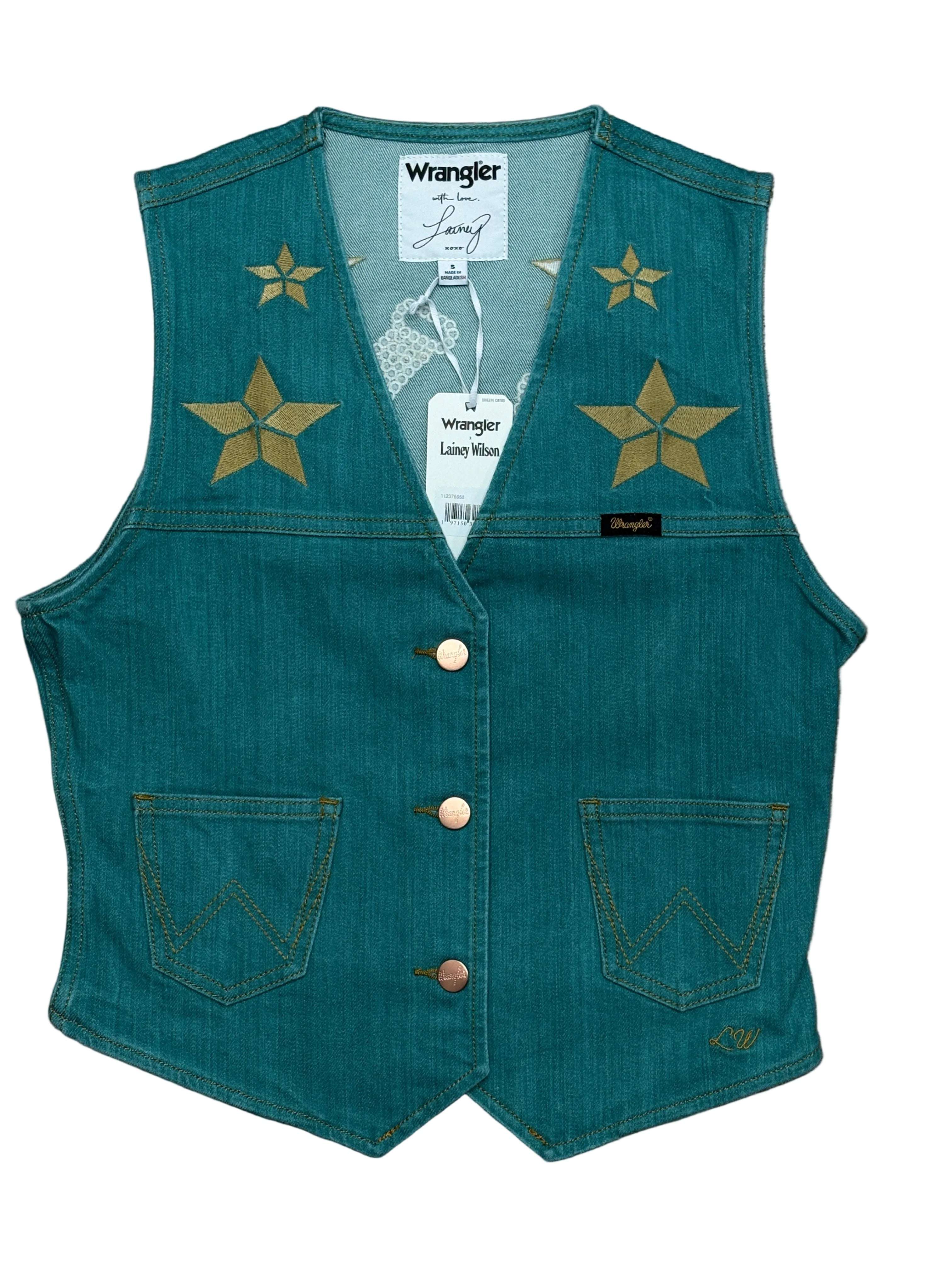 WRANGLER LAINEY WILSON DENIM TURQUOISE VEST- 112375558 Laherradurawwnc.com