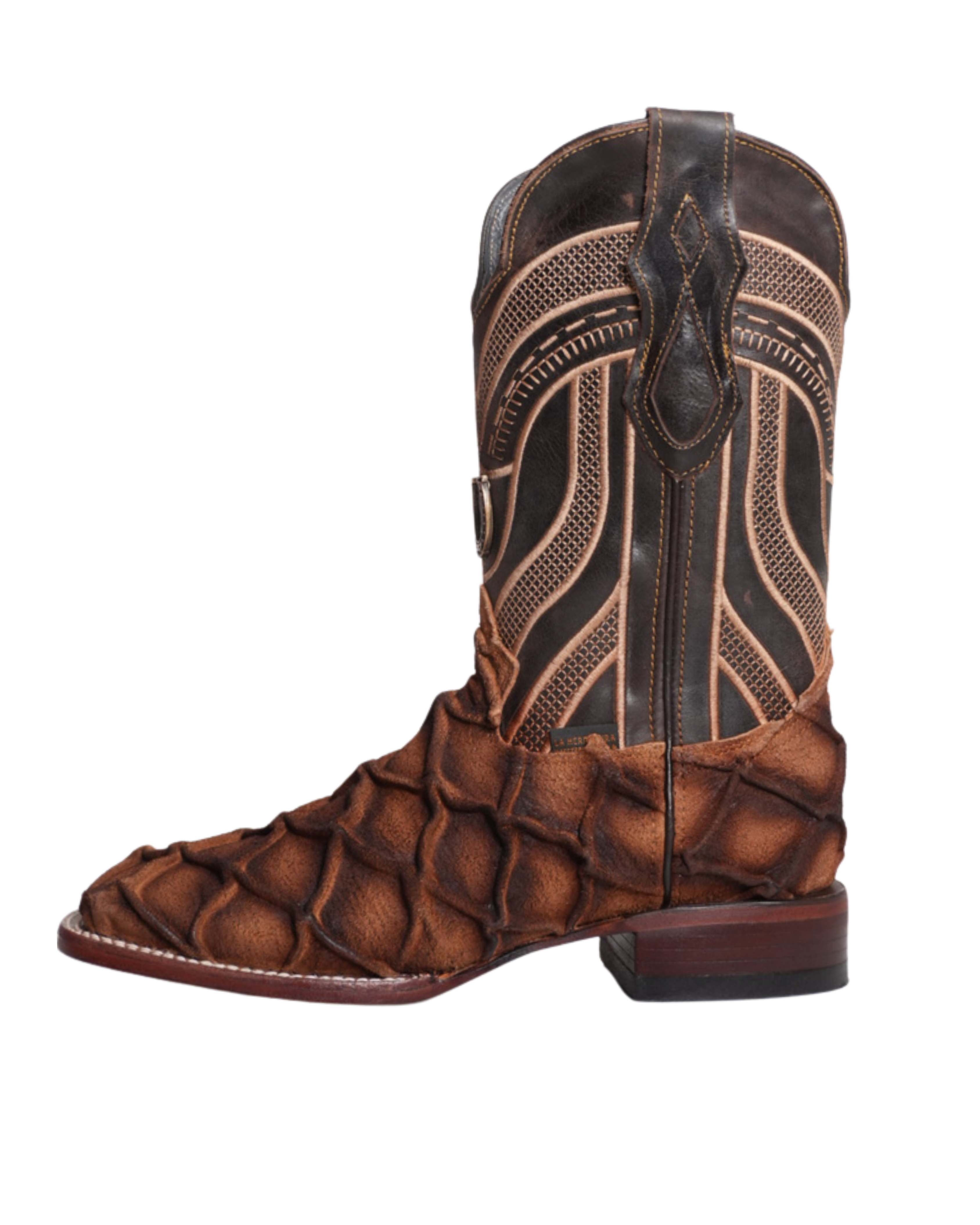 LA HERRADURA MENS PRINT DANIEL PIRARUCU DOBLILLADO GAM TAN SQUARE TOE NEW BOOTS
