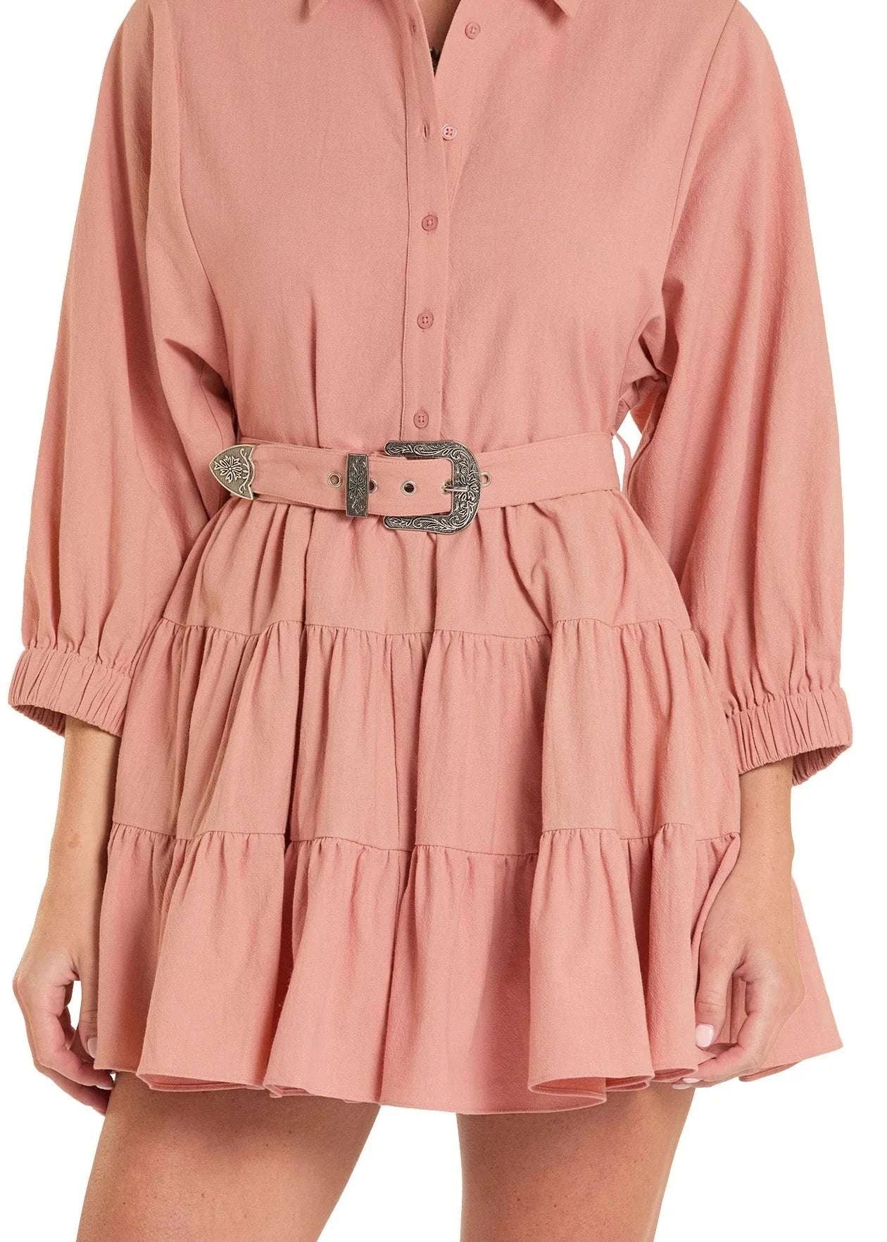 ROCK&ROLL - ROSE/MAUVE Mini Dress W/ Adjustable Belt - BWD2R08776 Laherradurawwnc.com