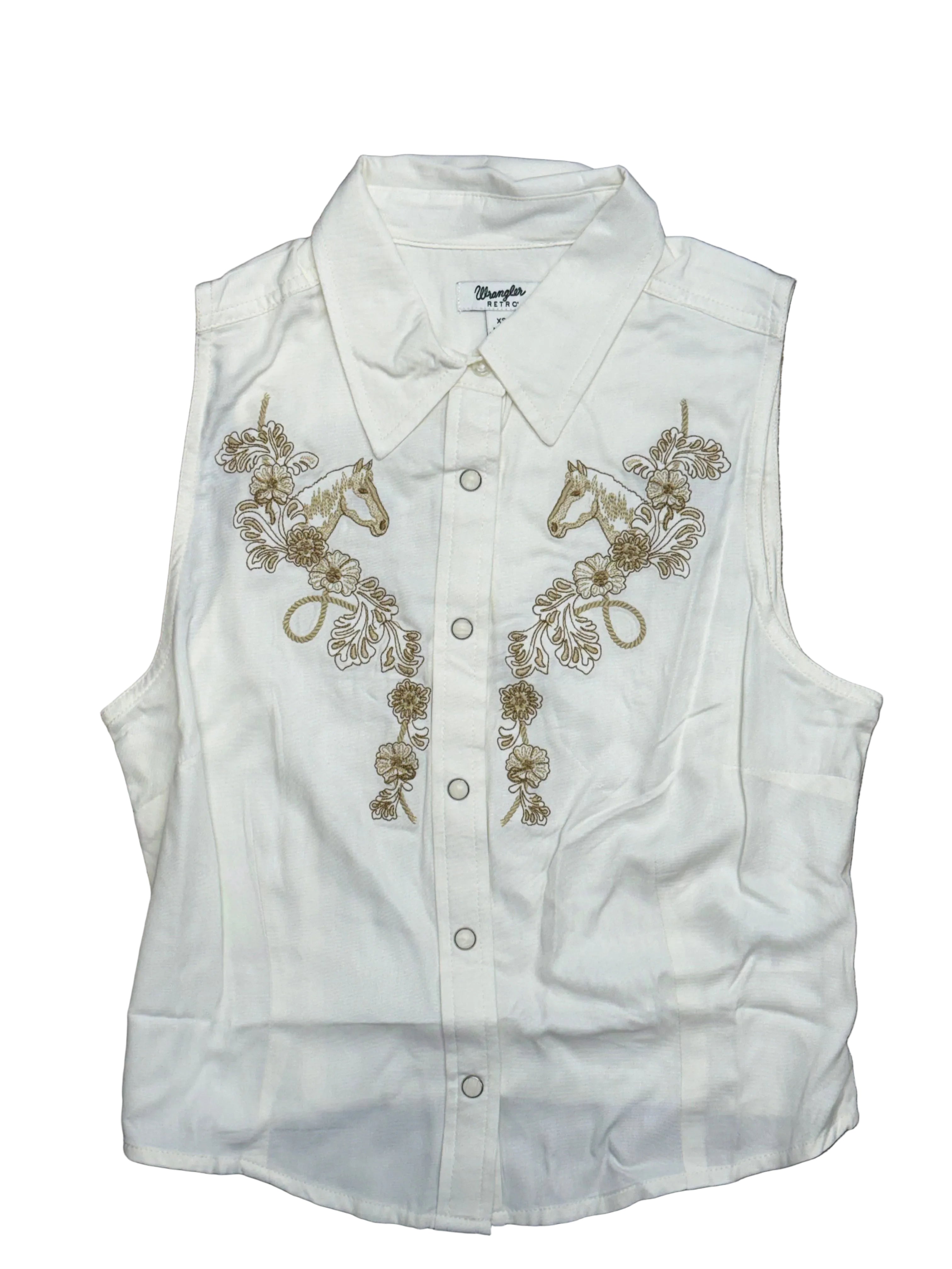 WRANGLER WOMEN HORSE EMBROIDERED WHITE VEST - 112375229