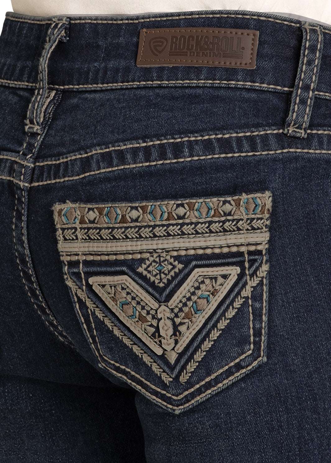ROCK&ROLL GIRLS AZTEC EMB BOOTCUT DARK WASH JEANS-BG4MD08058 Laherradurawwnc.com