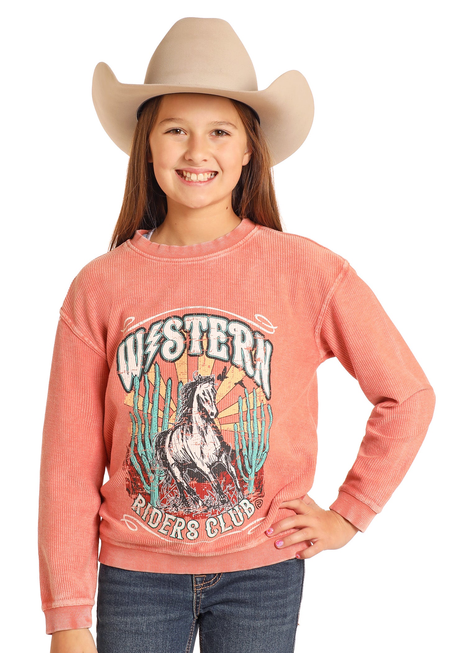 ROCK&ROLL KIDS- GIRLS HOT PINK GRAPHIC PULLOVER W/ FRINGE BG91T04986