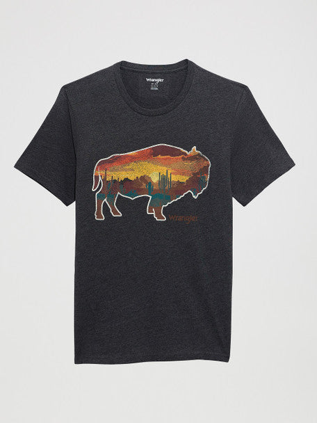 WRANGLER MEN T-SHIRT GRAY BUFFALO GRAPHIC DESERT 112372865