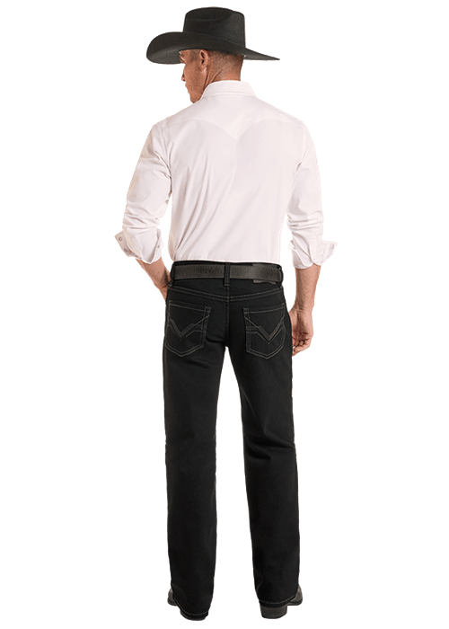 ROCK&ROLL MENS BLACK DOUBLE BARREL STRAIGHT BOOTCUT RELAXED FIT -BM0SD02484 Laherradurawwnc.com