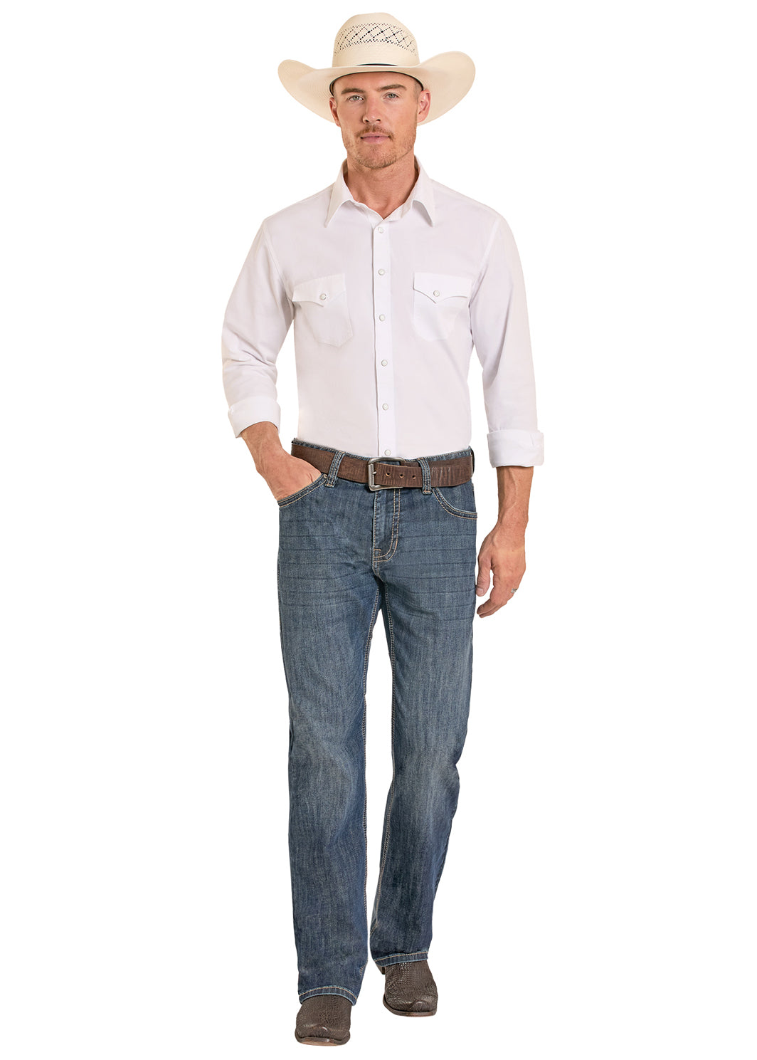 ROCK&ROLL MENS DOUBLE BARREL STRAIGHT BOOTCUT MEDIUM WASH -RELAXED FIT BM0SD08574