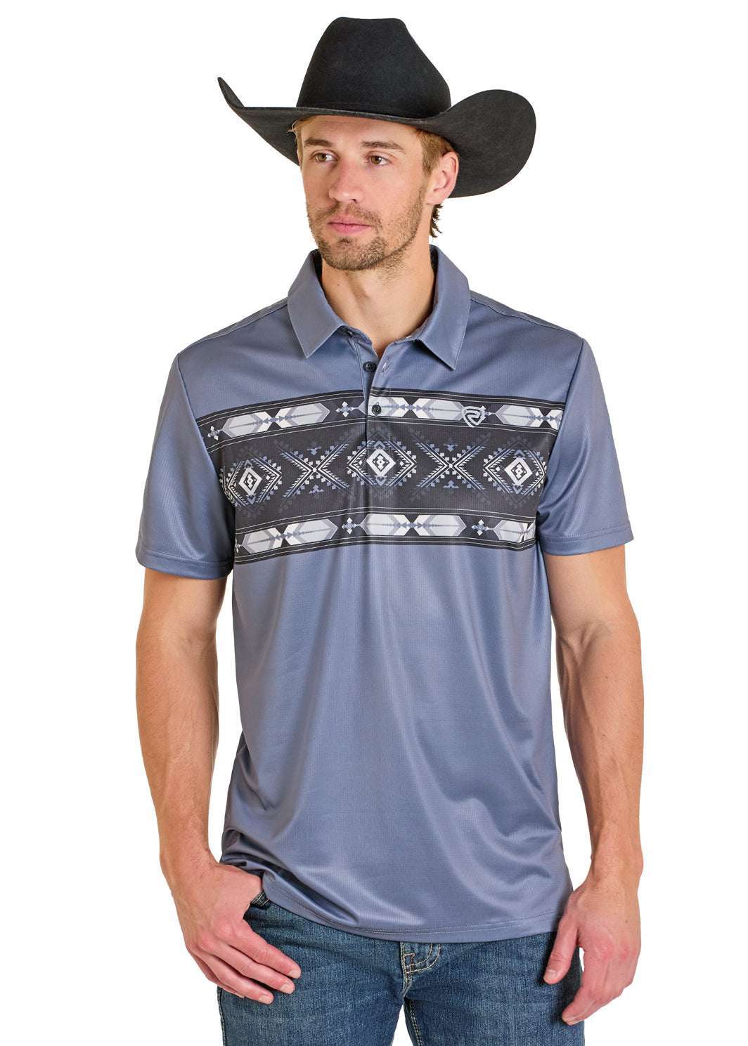 ROCK&ROLL SHIRT DARK GREY PRINTED BORDER POLO BM51T07681 Laherradurawwnc.com
