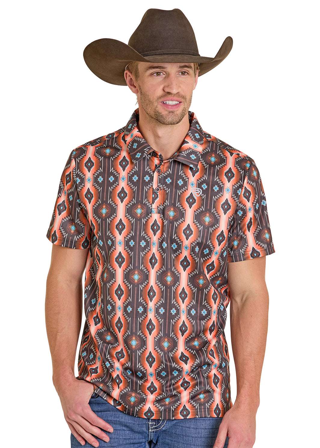 ROCK&ROLL SHIRT ORANGE AZTEC PRINTED POLO BM51T07686 Laherradurawwnc.com