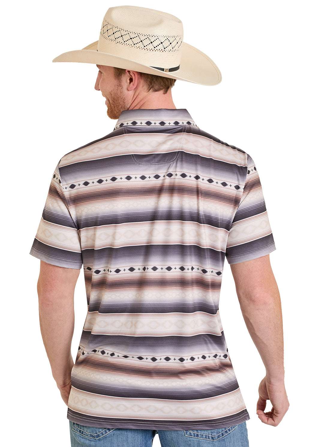 ROCK&ROLL POLO SHIRT NATURAL AZTEC STRIPE PRINTED - BM51T08347 Laherradurawwnc.com