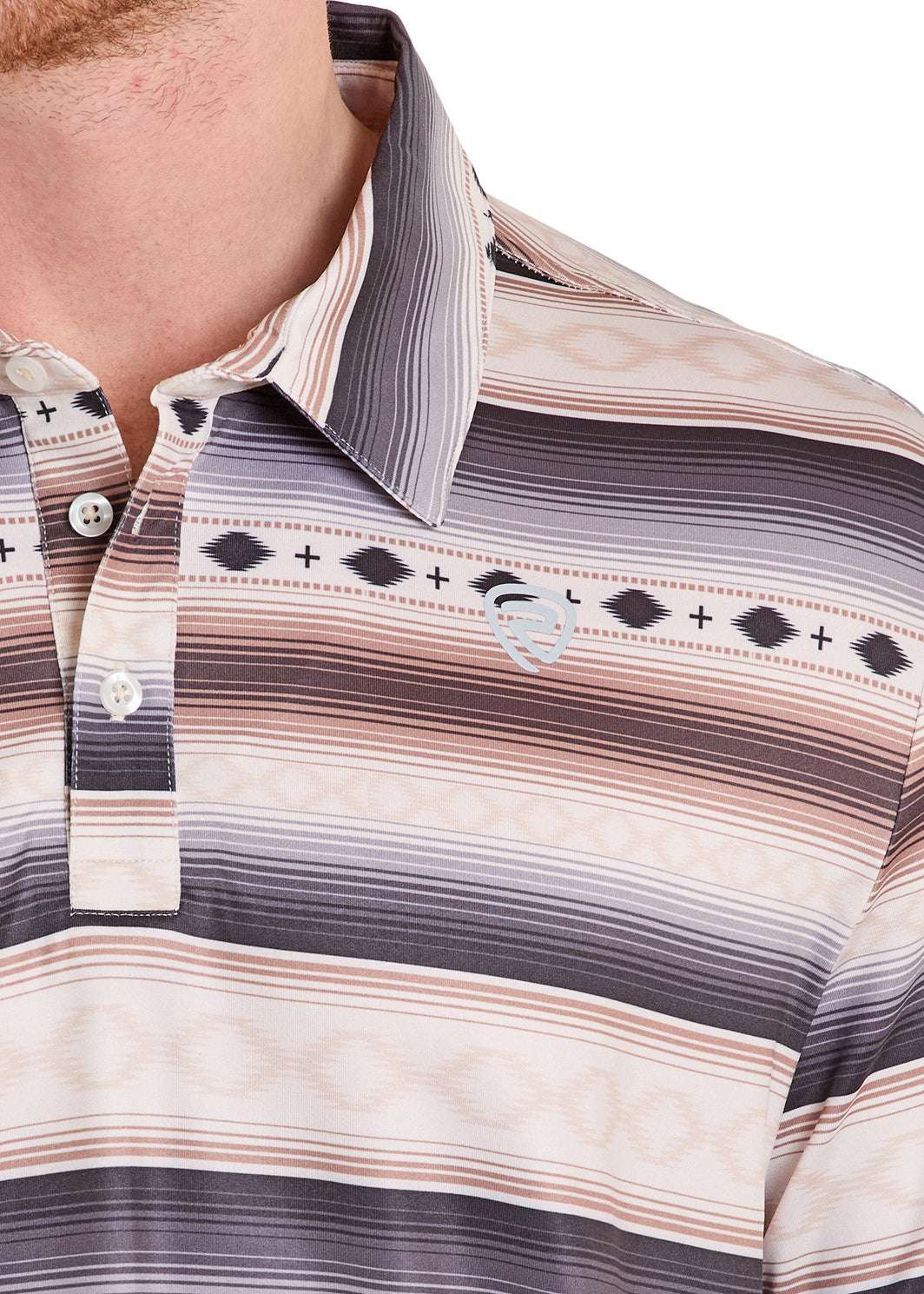 ROCK&ROLL POLO SHIRT NATURAL AZTEC STRIPE PRINTED - BM51T08347 Laherradurawwnc.com