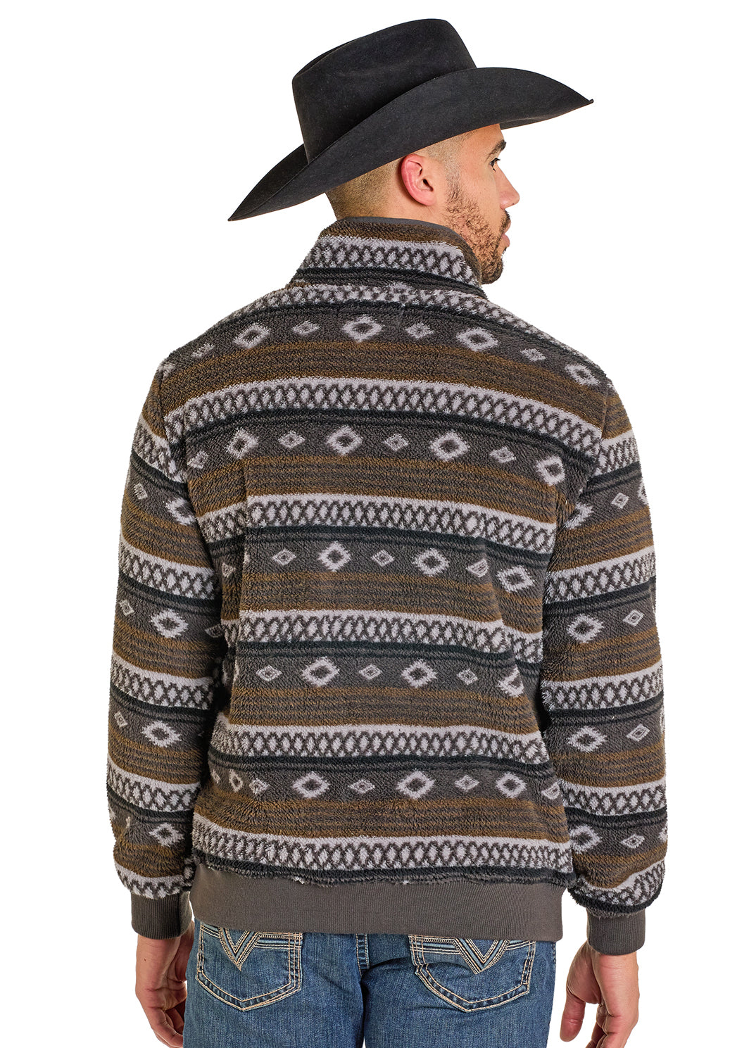 ROCK & ROLL MEN AZTEC PRINT FLEECE CHARCOAL PULLOVER BM91T07714