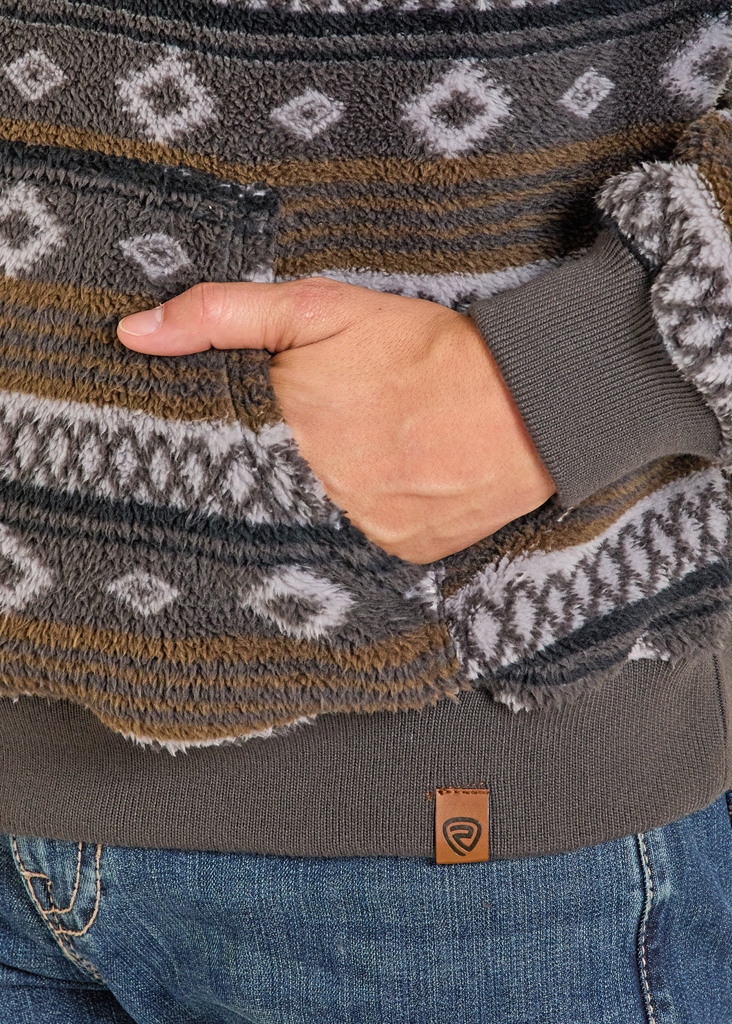 ROCK & ROLL MEN AZTEC PRINT FLEECE CHARCOAL PULLOVER BM91T07714 Laherradurawwnc.com