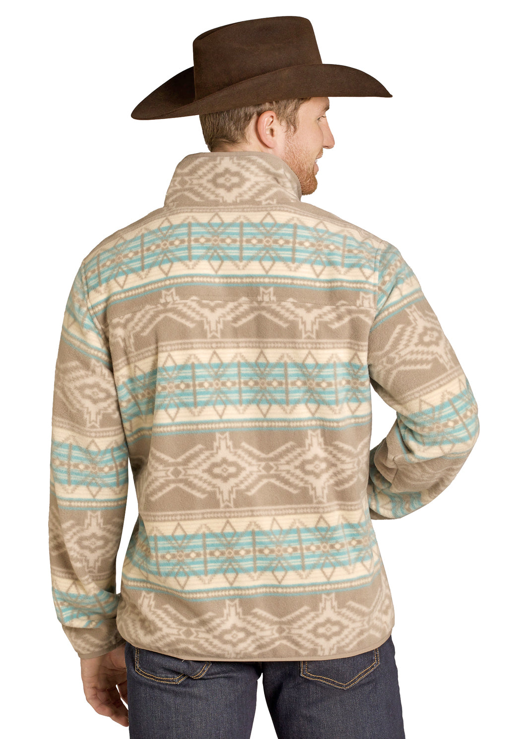 ROCK & ROLL MEN AZTEC FLEECE TAUPE PULLOVER BM91T07720