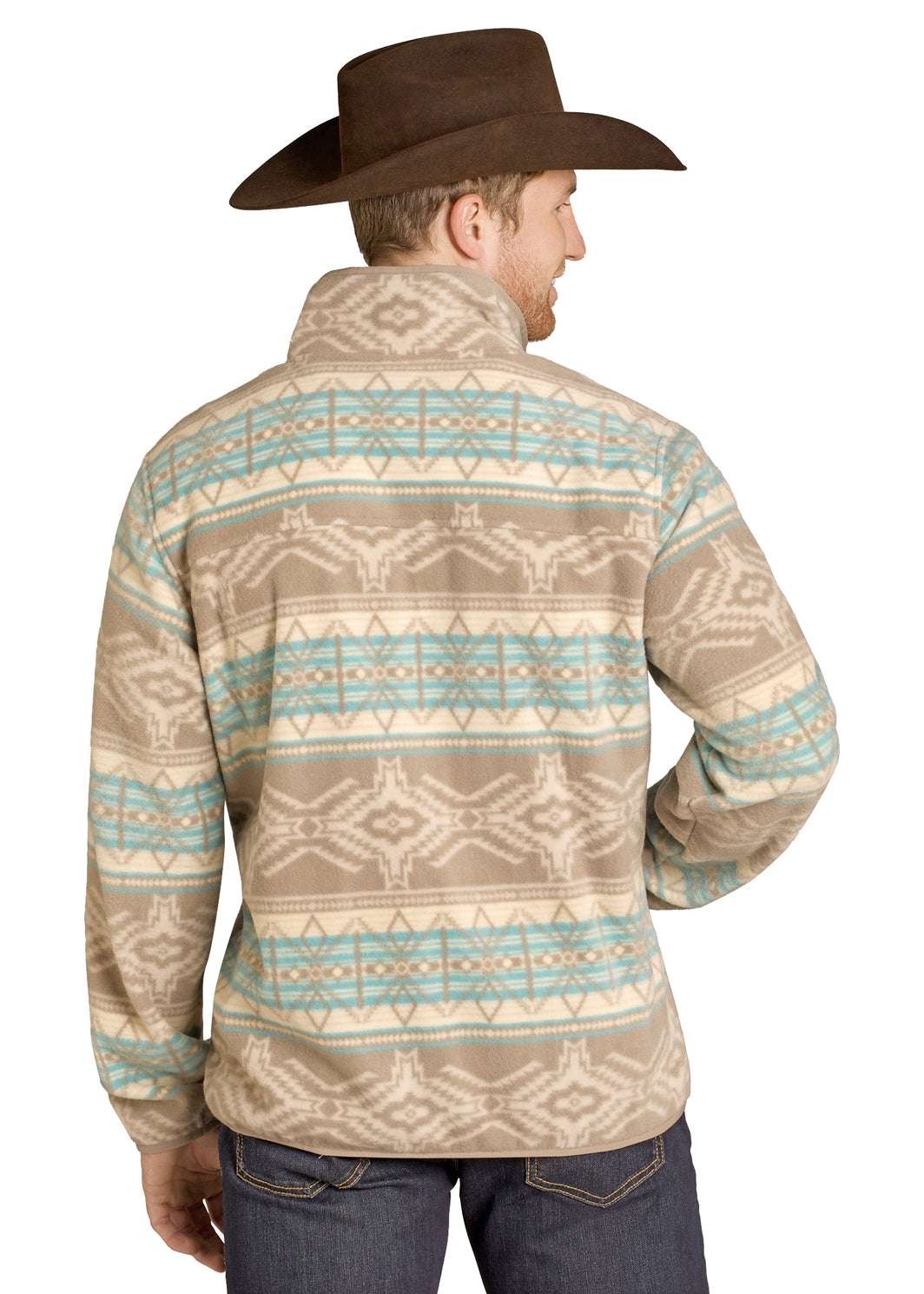 ROCK & ROLL MEN AZTEC FLEECE TAUPE PULLOVER BM91T07720 Laherradurawwnc.com