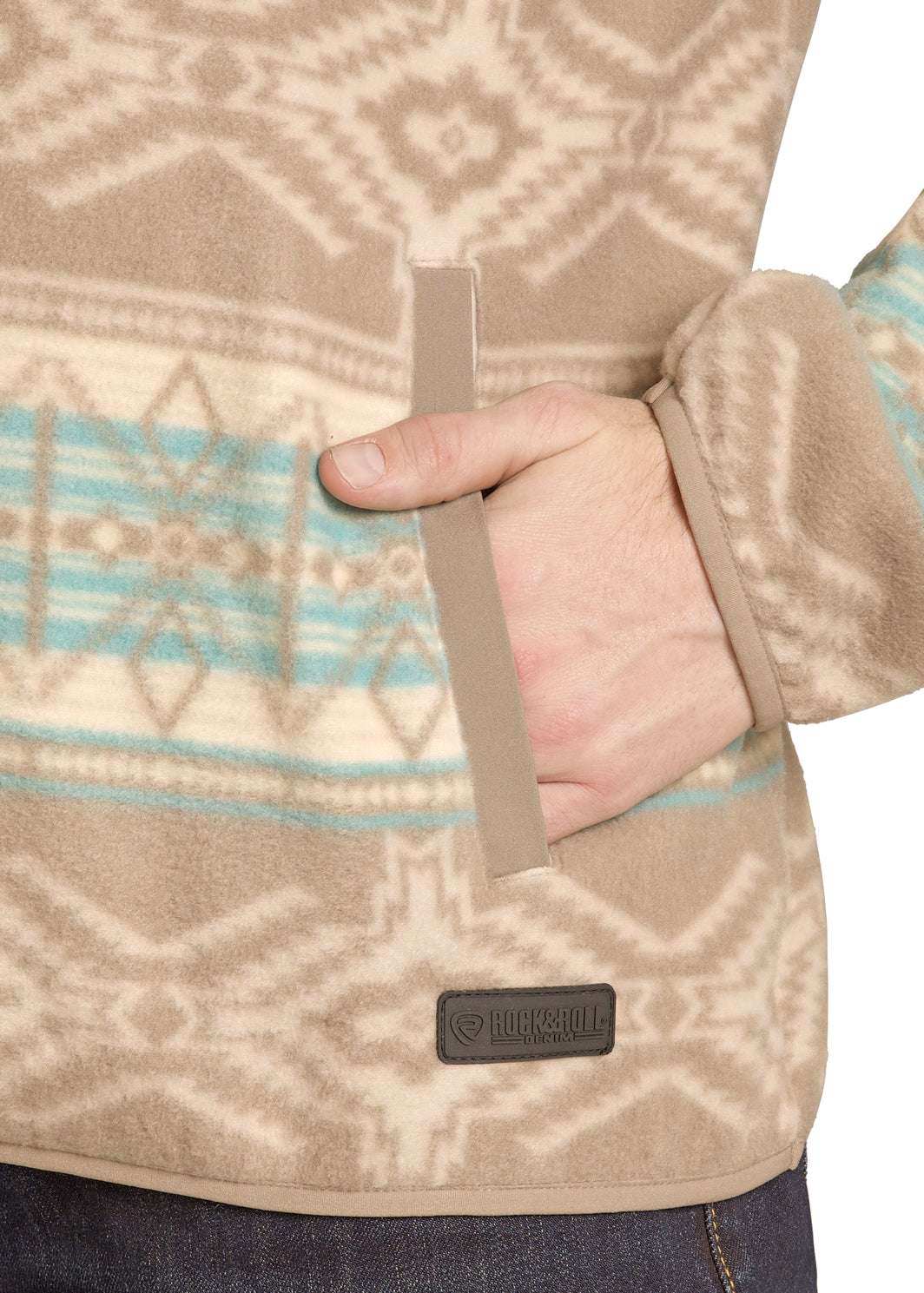 ROCK & ROLL MEN AZTEC FLEECE TAUPE PULLOVER BM91T07720 Laherradurawwnc.com