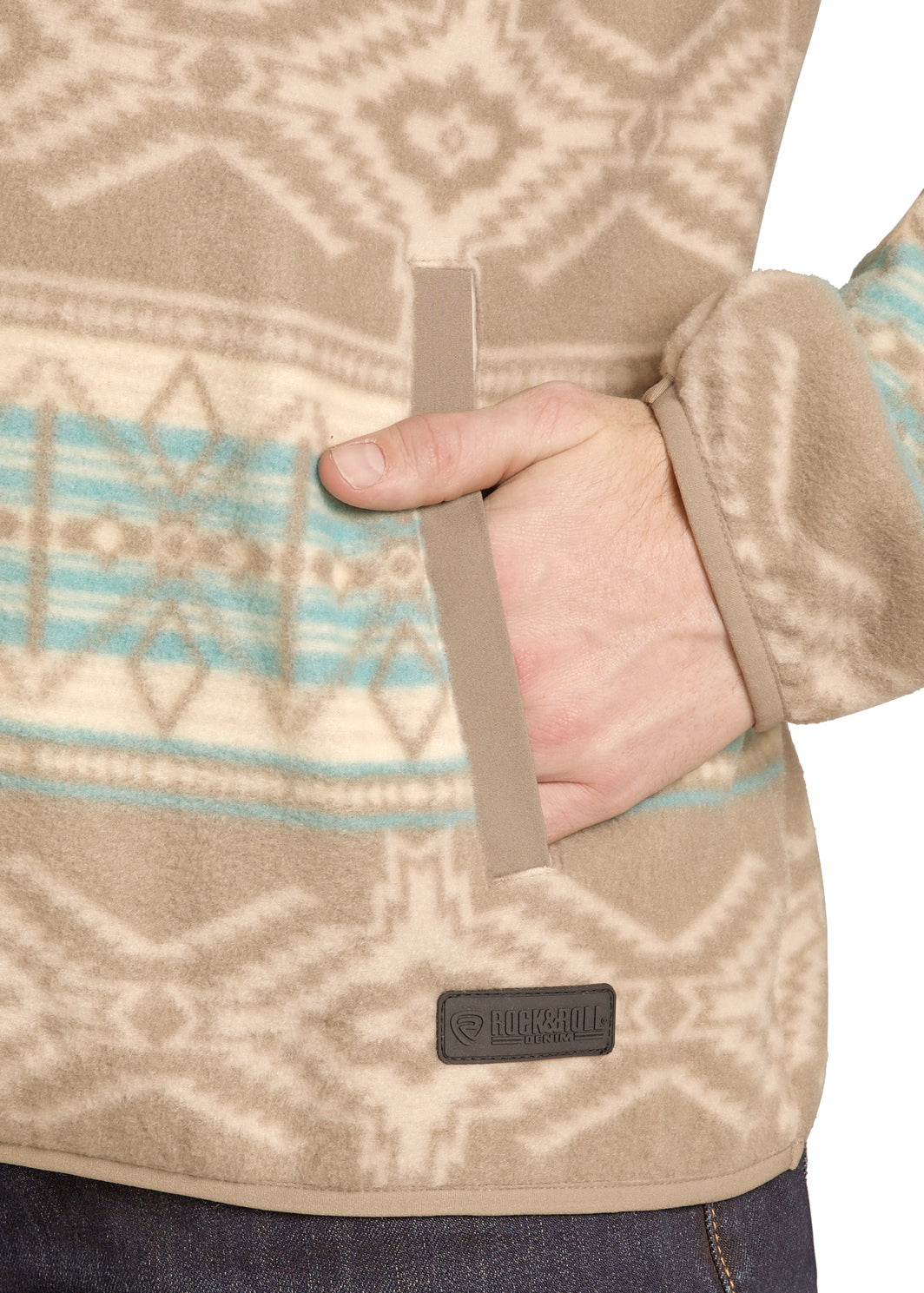 ROCK & ROLL MEN AZTEC FLEECE TAUPE PULLOVER BM91T07720