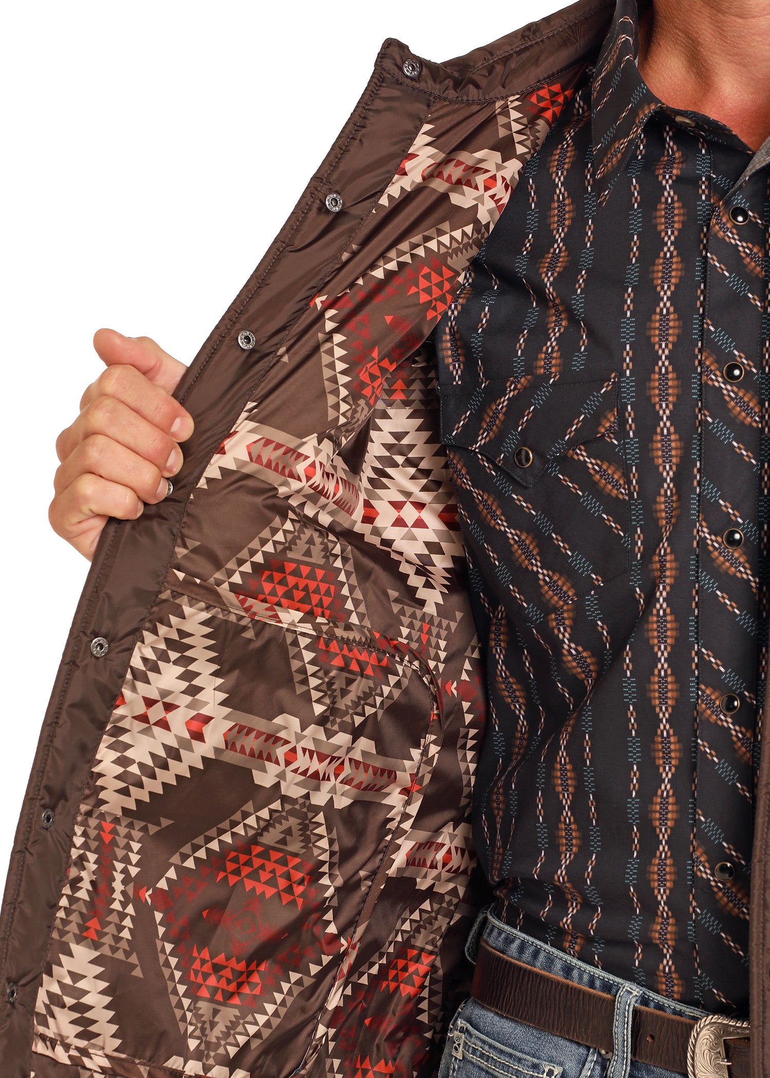 ROCK&ROLL MENS DARK BROWN PUFFER JACKET BM92C04343