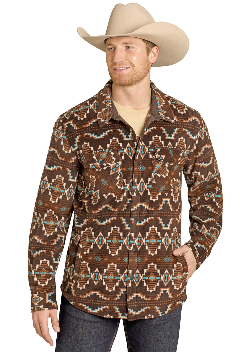 ROCK & ROLL AZTEC FLEECE SHACKET DARK BROWN BM92T07723
