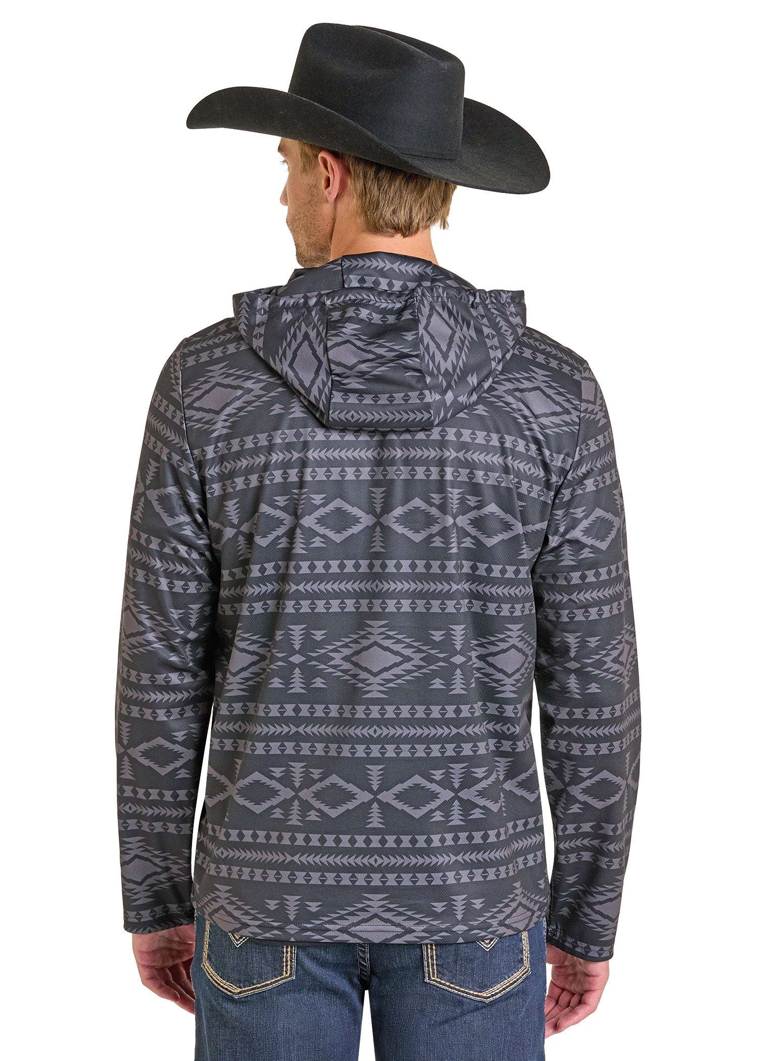 ROCK&ROLL MEN AZTEC PERFORMANCE HOODIE BLACK BM94T07294 Laherradurawwnc.com