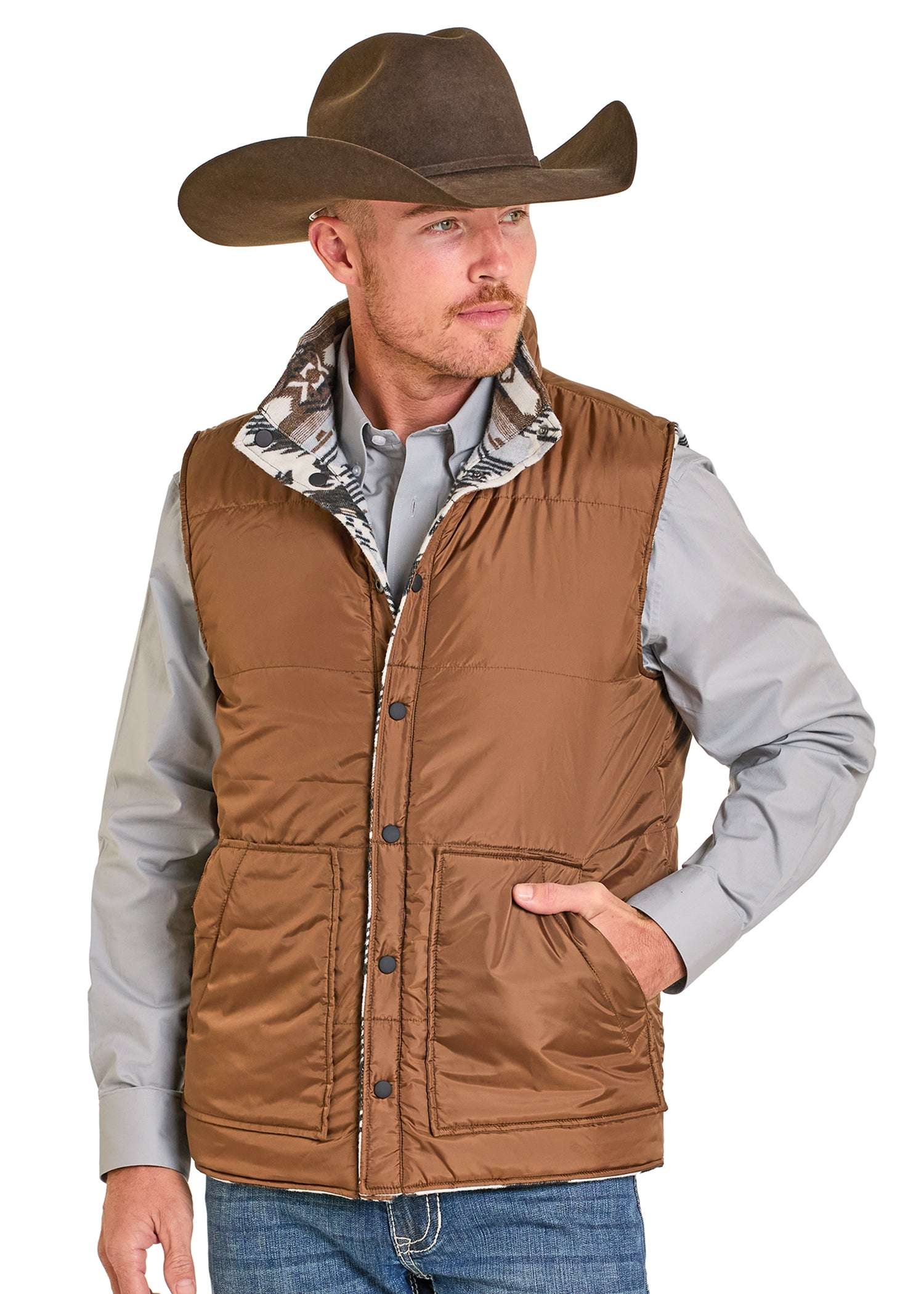 ROCK&ROLL MENS GREY MEN RRJAC AZTEC REVERSIBLE VEST BM98C06716 Laherradurawwnc.com